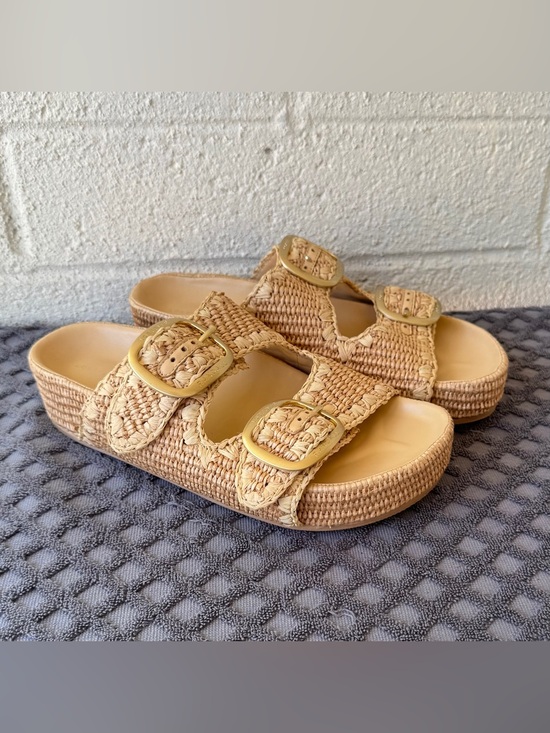 Loeffler Randall Shoes - Loeffler Randall Theo  Cotton-Blend Raffia Platform Two Straps Sandals Size 9.5